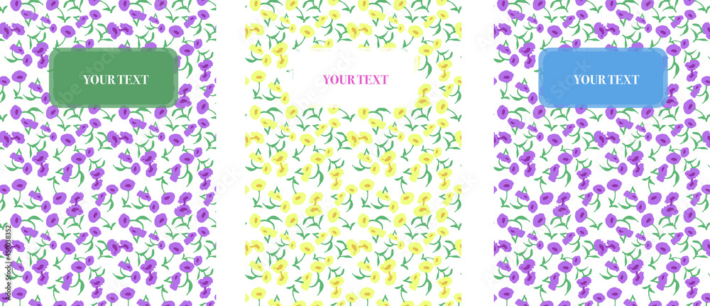 Set of abstract modern cover design with floral patterns. Design for book, flyer, banner, brochure, background and notebook.