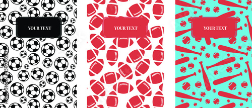 Set of abstract modern cover design with soccer, rugby and baseball balls. Design for book, flyer, banner, brochure, background and notebook. Sport.