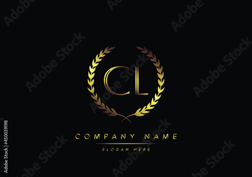 Alphabet letters CL monogram logo, gold color, luxury style