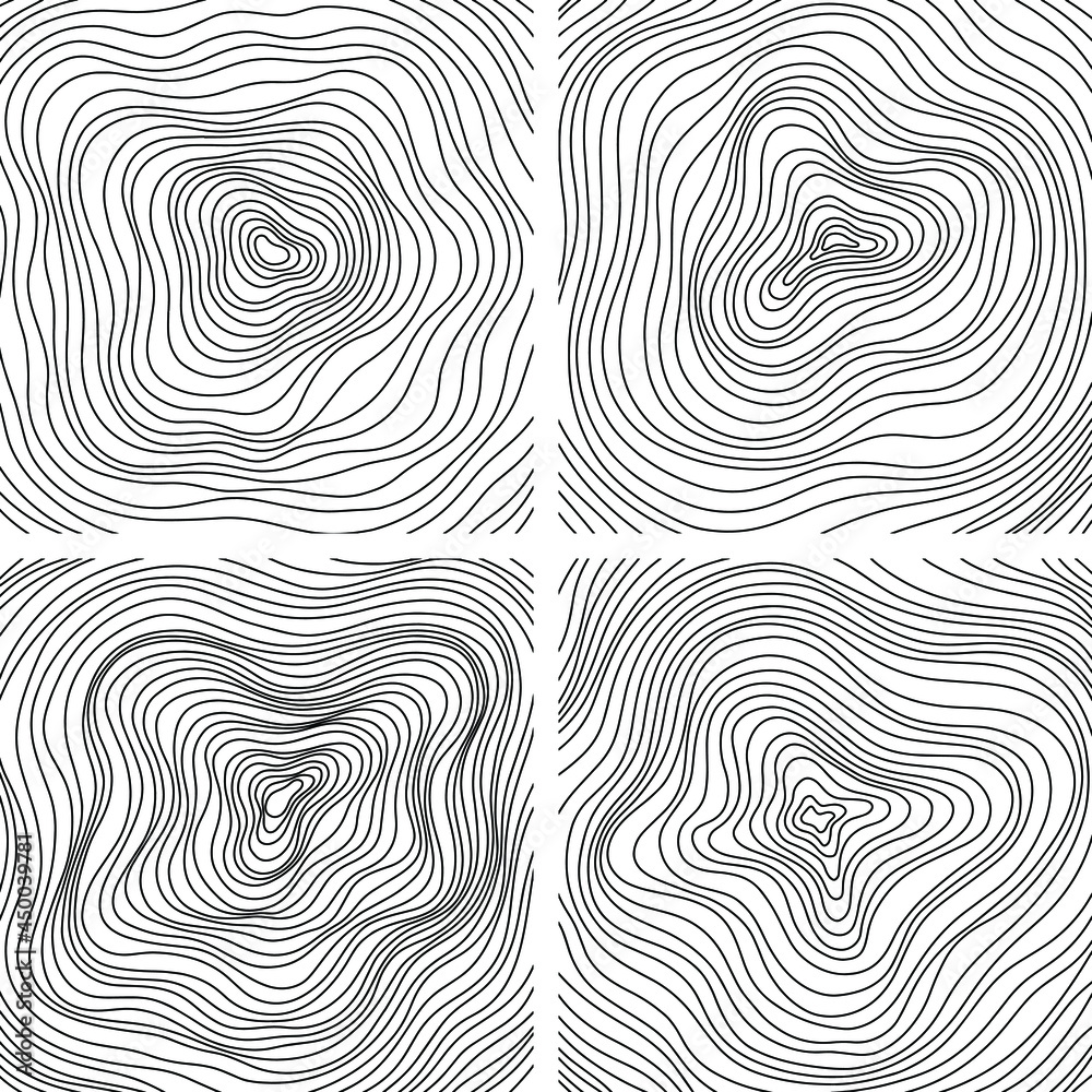 Abstract tree rings. Vector topographic map concept. Seamless background. Thin black lines on white
