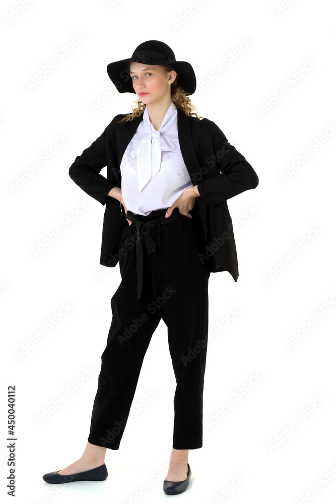 Elegant beautiful girl in a fashionable black suit Elegant beautiful girl in a fashionable black suit