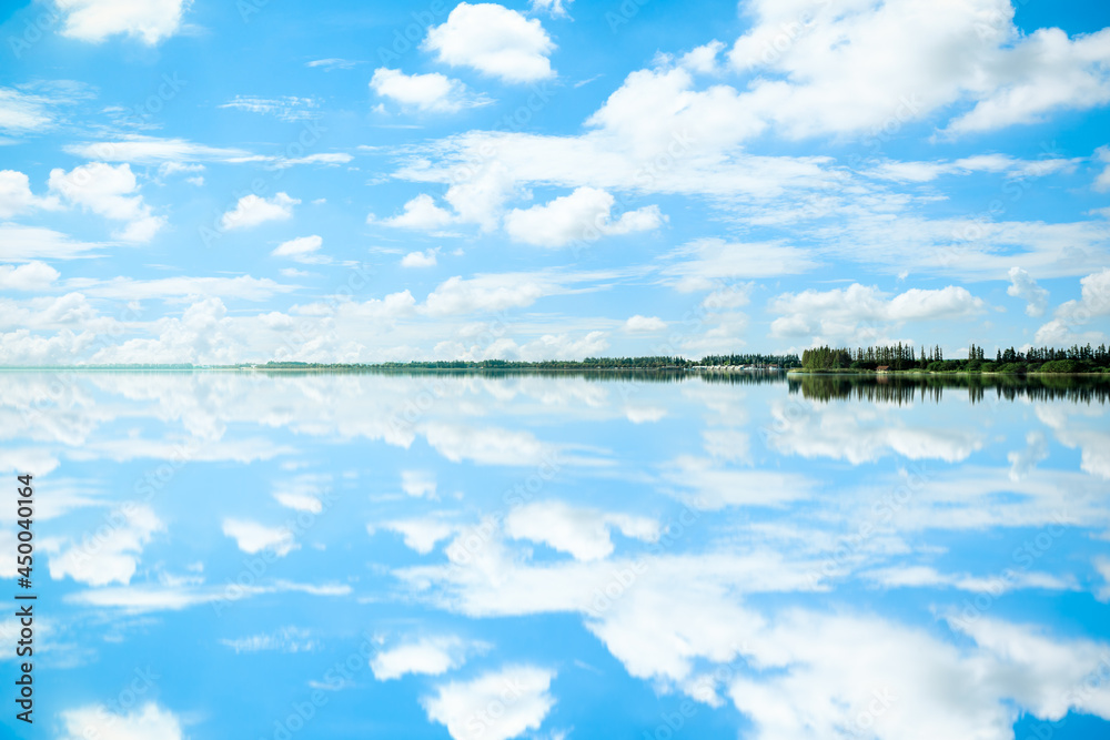 Outdoor tranquil water surface and sky natural landscape in summer, Asia