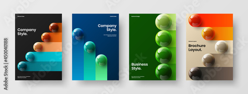 Amazing journal cover A4 design vector layout bundle. Modern 3D balls placard concept composition.