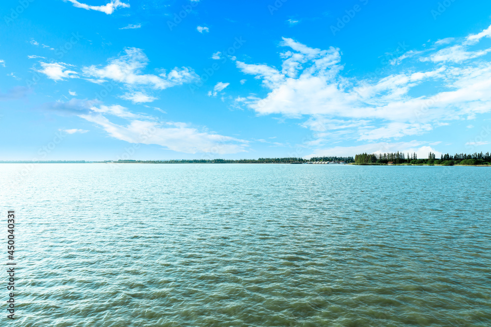 Outdoor tranquil water surface and sky natural landscape in summer, Asia