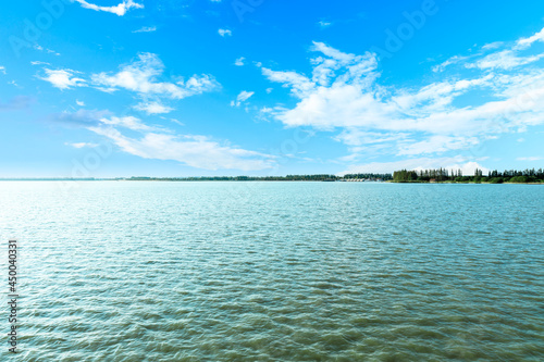 Outdoor tranquil water surface and sky natural landscape in summer  Asia