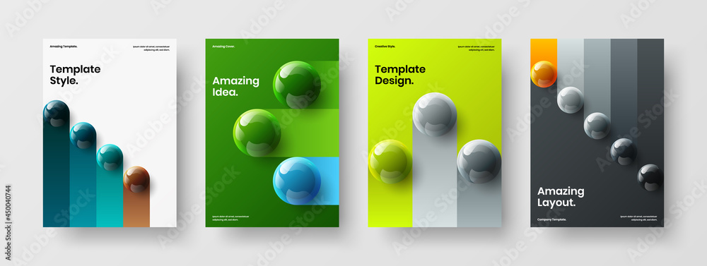 Multicolored realistic balls corporate identity illustration collection. Simple cover vector design concept bundle.
