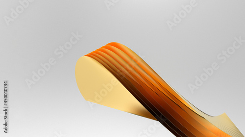 Abstract geometric smooth golden shapes on the ultimate grey. 3d rendering illustration, nice design for wallpaper, phone background or any more. Copy space for your purposes.