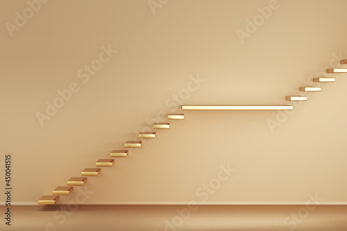 3D image of Stairs leading up to the destination. Each step was made of gold. The success is gratifying, but perhaps there are higher goals that still need to be developed.