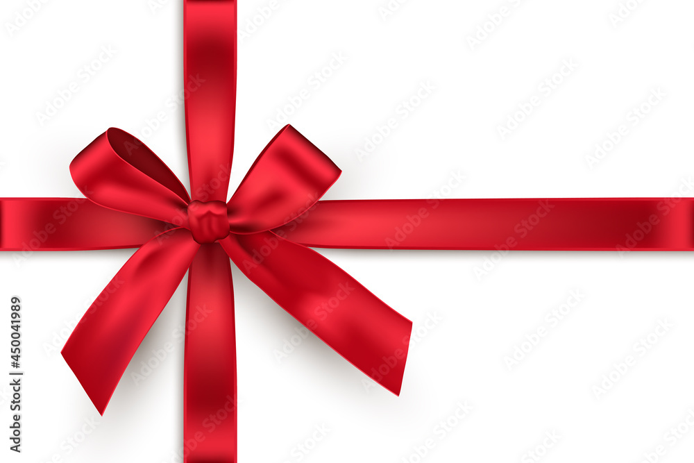Red bow and crossed ribbons isolated on white background. Vector horizontal decorative New Year and Christmas design elements. Red bow and crossed ribbons isolated on white background. Vector horizontal decorative New Year and Christmas design elements.