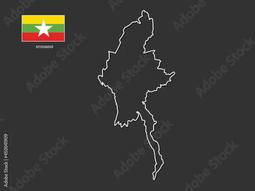 vector Myanmar map thin line style.
