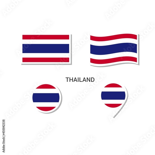 Thailand flag logo icon set, rectangle flat icons, circular shape, marker with flags.