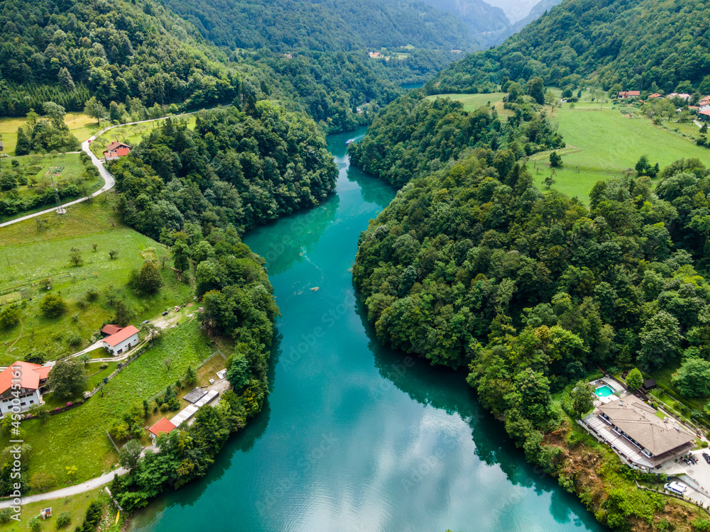Emerald Green Soca River in Tolmin Slovenia
