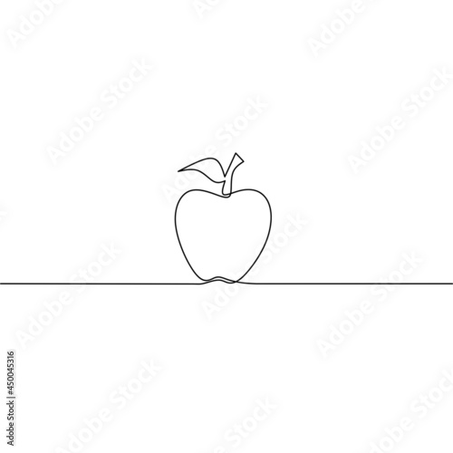 Continuous line drawing of apple, fruit design, object one line, single line art, vector illustration