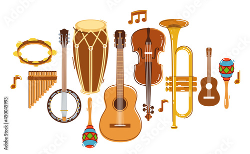 Latin music band salsa vector flat illustration isolated over white background, live sound festival concert or night dancing party, Brazil or Cuban musical fiesta theme.