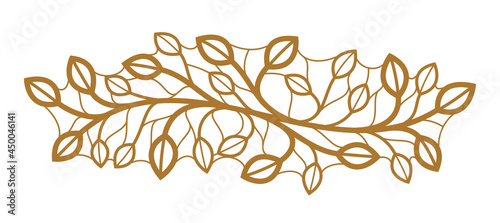 Floral vector design with leaves and branches isolated over white, classical elegant fashion style banner or text divider for design, luxury vintage linear emblem or frame element.