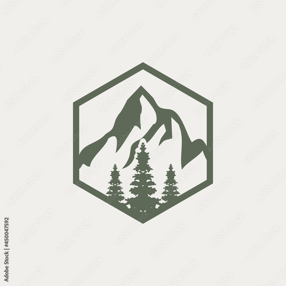 mountain and pine tree logo packed with retro concept Basic RGB mountain and pine tree logo packed with retro concept Basic RGB