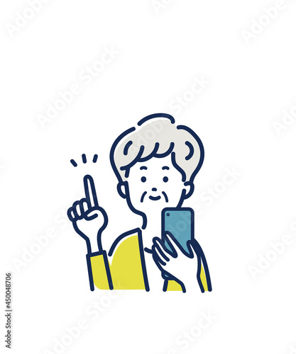 スマホを操作するシニア女性のイラスト素材