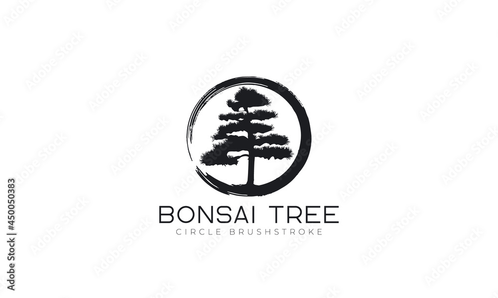 Japanese bonsai tree logo vector template white background