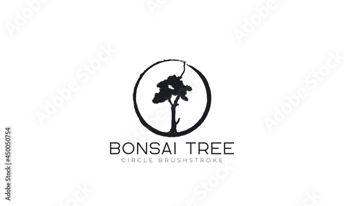 Japanese bonsai tree logo vector template white background