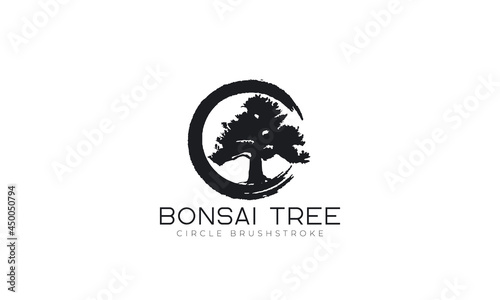 Japanese bonsai tree logo vector template white background