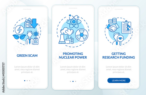 Conspiracy theories onboarding mobile app page screen. Getting research funding walkthrough 3 steps graphic instructions with concepts. UI, UX, GUI vector template with linear color illustrations