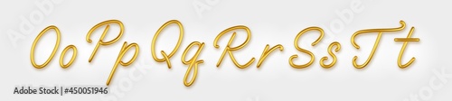 Gold 3d realistic capital and lowercase letters on a light background.