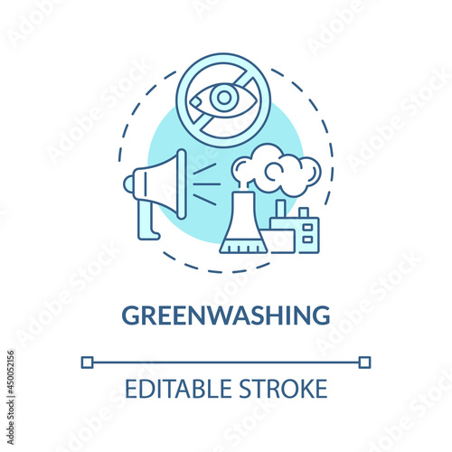 Greenwashing blue concept icon. Market tricks. Companies misleading information to gloss over bad behavior abstract idea thin line illustration. Vector isolated outline color drawing. Editable stroke