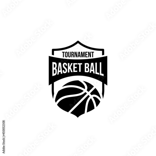 Basketball shield crest design black logo vector illustration