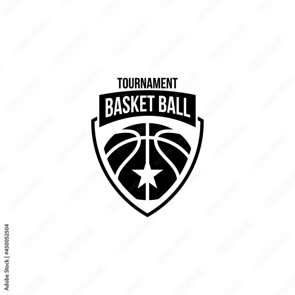 Basketball shield crest design black logo vector illustration