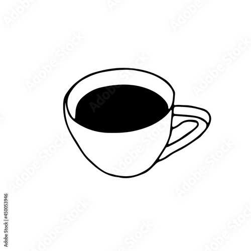 Black Hand drawing outline vector illustration of a cup of hot coffee or tea isolated on a white background