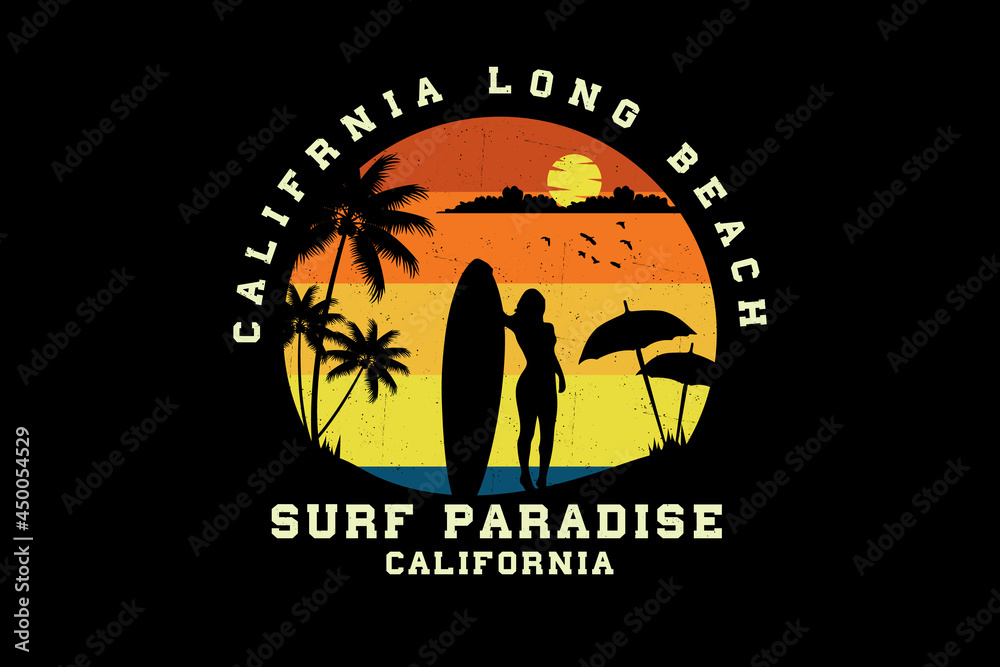 Surf paradise california silhouette design