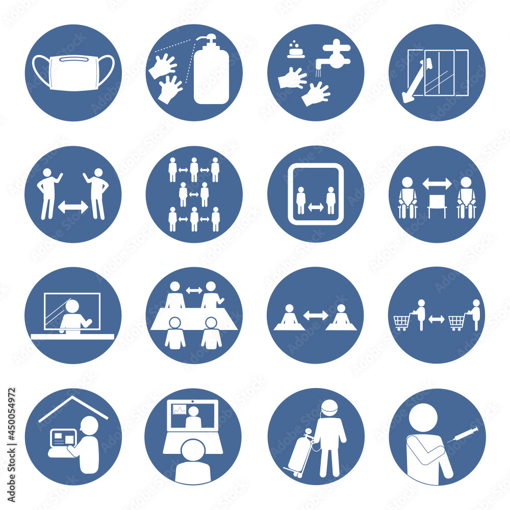 Infection control pictogram Blue circle frame ,COVID-19,感染予防 ピクトグラム 青 丸枠 Infection control pictogram Blue circle frame ,COVID-19,感染予防 ピクトグラム 青 丸枠