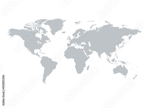 World map grey isolated on white background. Flat Earth  Globe worldmap icon. Travel worldwide 
