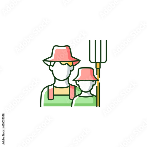 Subsistence farming RGB color icon. Produce goods for family. Domestic food production. Manual rural labour. Avoid starvation. Isolated vector illustration. Simple filled line drawing