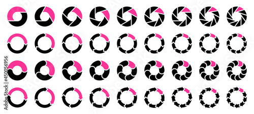 Set Tortendiagramme Pfeile Schwarz Pink
