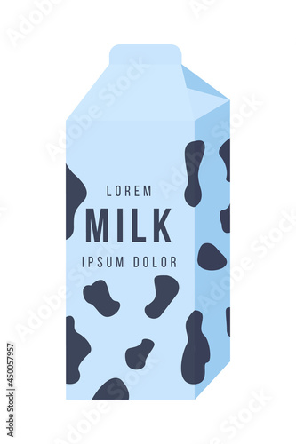 Cow milk carton semi flat color vector object. Full sized item on white. Pasteurized milk from grocery store isolated modern cartoon style illustration for graphic design and animation