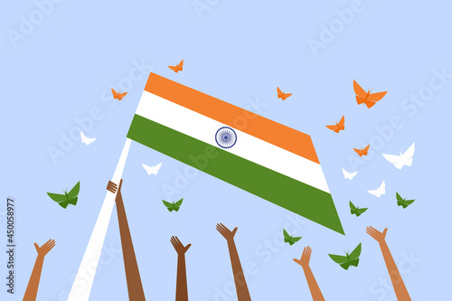 Butterflies flying from the Indian tricolour flag. Indian Independence Day concept