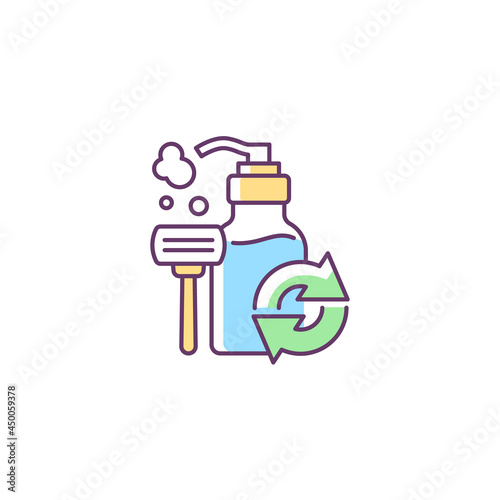 Shaving cream refill RGB color icon. Tube with foam. Container with lotion. Eco friendly package for hair removal gel. Reusable products. Isolated vector illustration. Simple filled line drawing