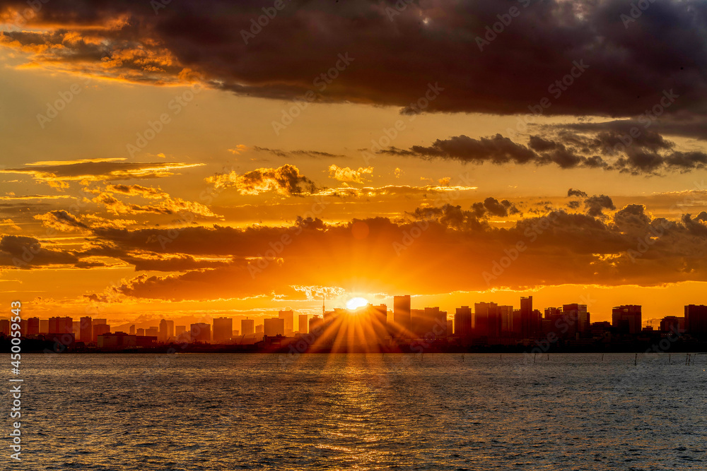 Naklejka premium Sunset, August 10, 2021, Maihama, Urayasu, Japan
