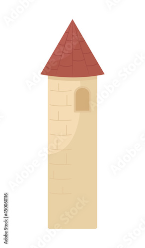 Medieval castle tower semi flat color vector object. Full sized item on white. Fortification in castle. Turret isolated modern cartoon style illustration for graphic design and animation