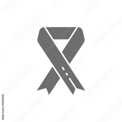 Breast cancer ribbon, malignant tumor, oncology, volunteering grey icon.