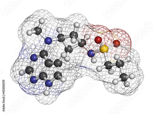 Abrocitinib atopic dermatitis drug molecule (JAK1 inhibitor). 3D rendering. photo