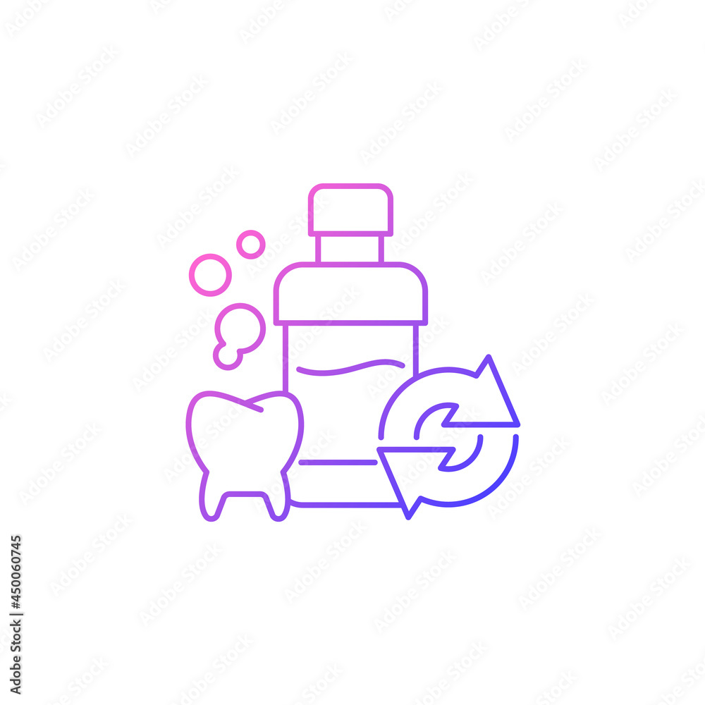 Mouthwash refill gradient linear vector icon. Eco friendly package for dental care product. Oral antiseptic. Thin line color symbols. Modern style pictogram. Vector isolated outline drawing Mouthwash refill gradient linear vector icon. Eco friendly package for dental care product. Oral antiseptic. Thin line color symbols. Modern style pictogram. Vector isolated outline drawing