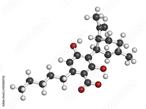 Cannabidiolic acid or CBDA cannabinoid molecule. 3D rendering. photo