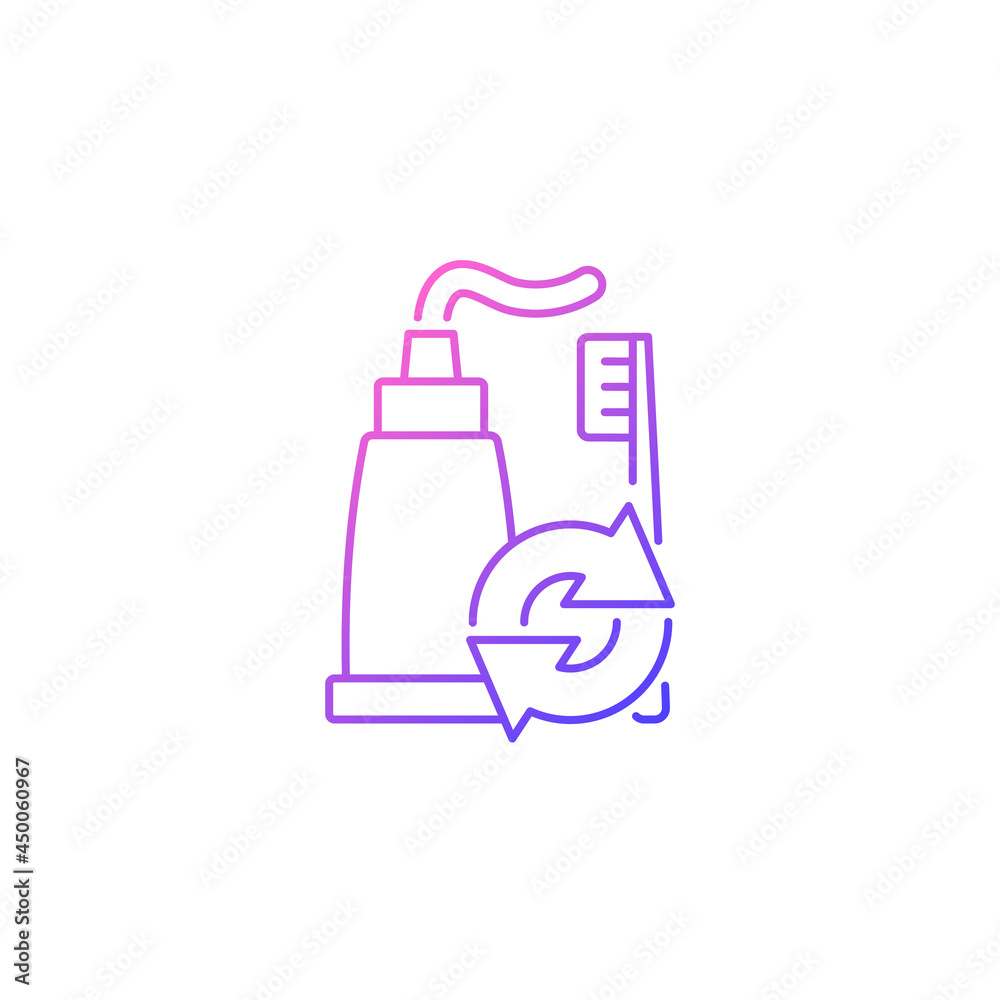 Toothpaste refill gradient linear vector icon. Dental care. Mouth hygiene. Eco friendly package. Reusable products. Thin line color symbols. Modern style pictogram. Vector isolated outline drawing Toothpaste refill gradient linear vector icon. Dental care. Mouth hygiene. Eco friendly package. Reusable products. Thin line color symbols. Modern style pictogram. Vector isolated outline drawing