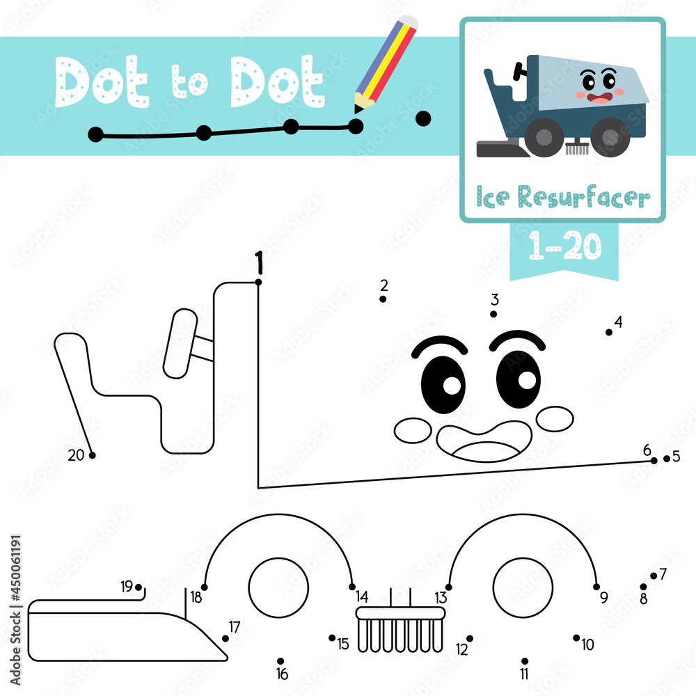 Obraz premium Dot to dot educational game and Coloring book Ice Resurfacer cartoon character side view vector illustration