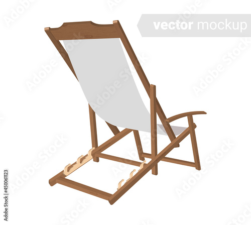 Beach chairs mockup summer vacation concept. 3D realistic design. Sun umbrella template. Seashore pool hotel rest chair.