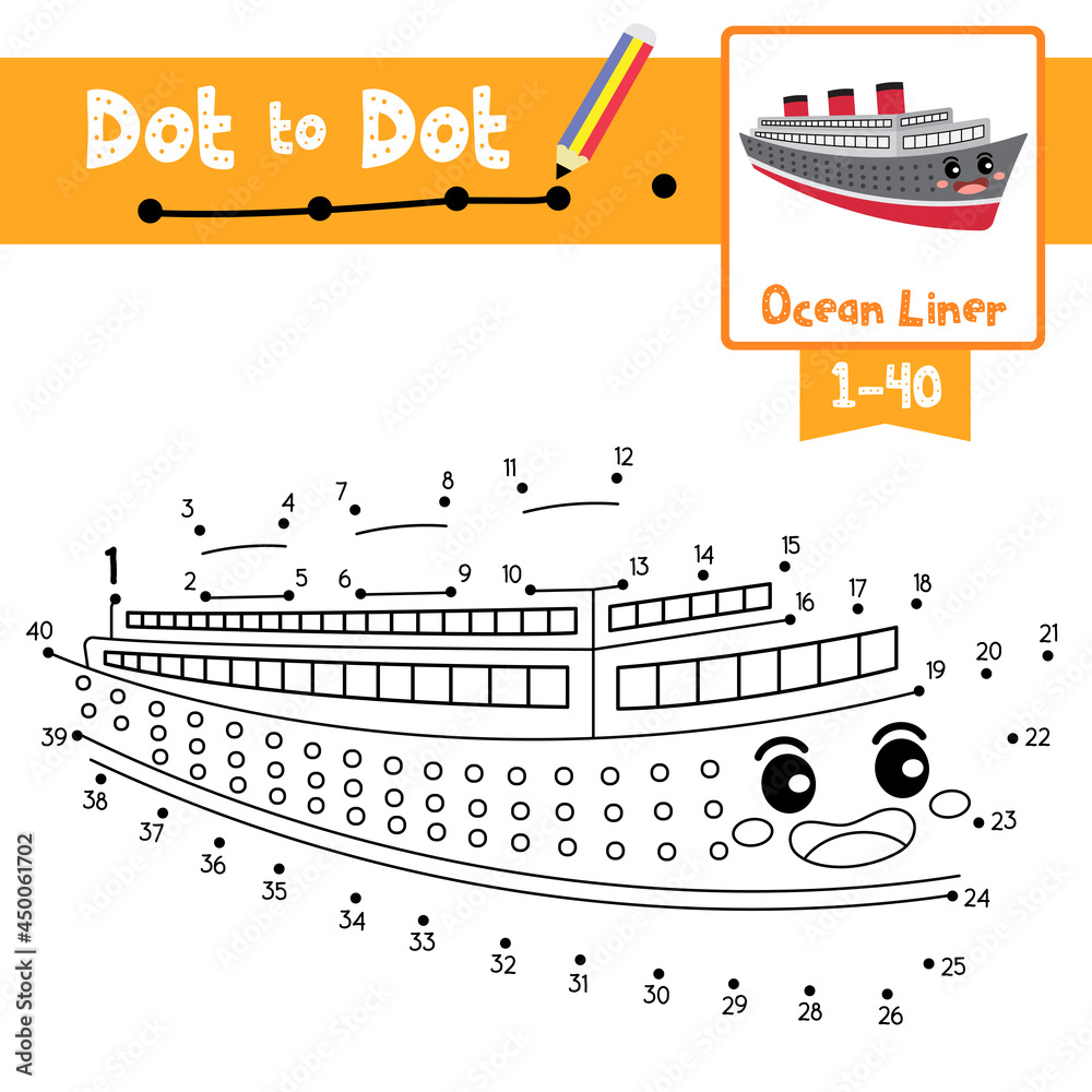 Dot to dot educational game and Coloring book Ocean Liner cartoon ...