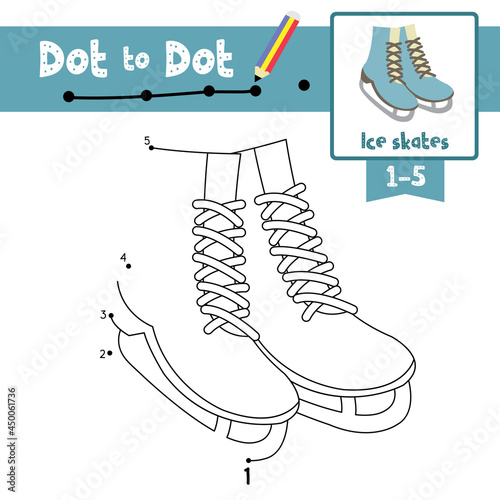 Dot to dot educational game and Coloring book Ice Skates cartoon character perspective view vector illustration