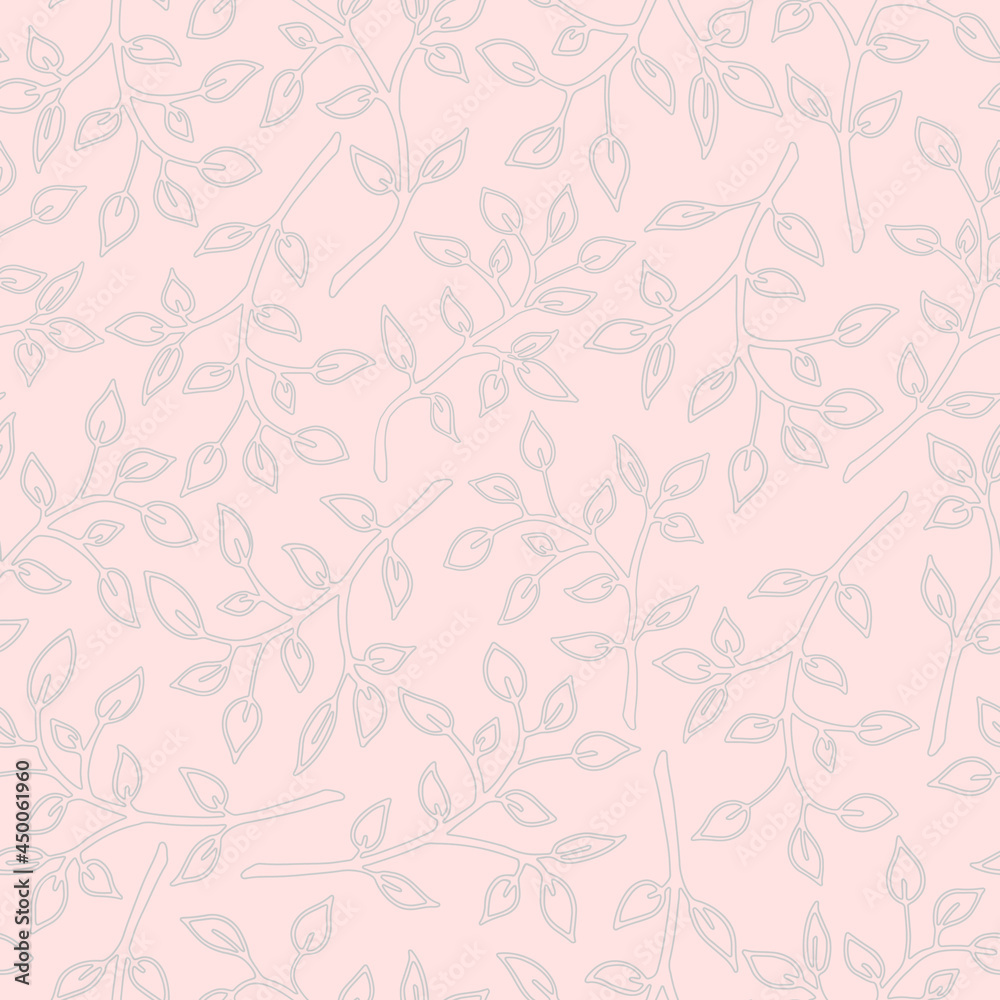 Seamless pattern with beige leaves on pink background. Modern design for paper, fabric, cover, interior decor and other users.